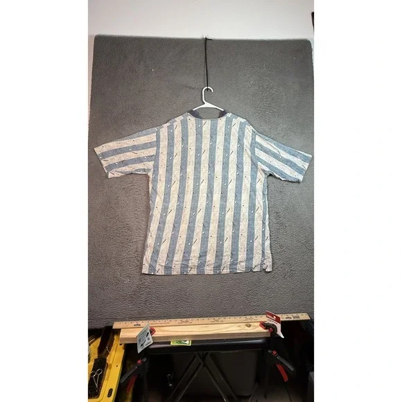 Vintage Natural Issue Shirt Mens XL Blue White Striped Paisley Polo 90s Cotton - Picture 8 of 9